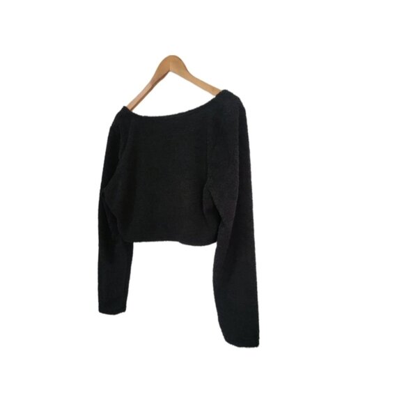 🌿Shein Curve Women's 3XL Black Fuzzy Longsleeve Crop Top Sweater - Picture 6 of 7